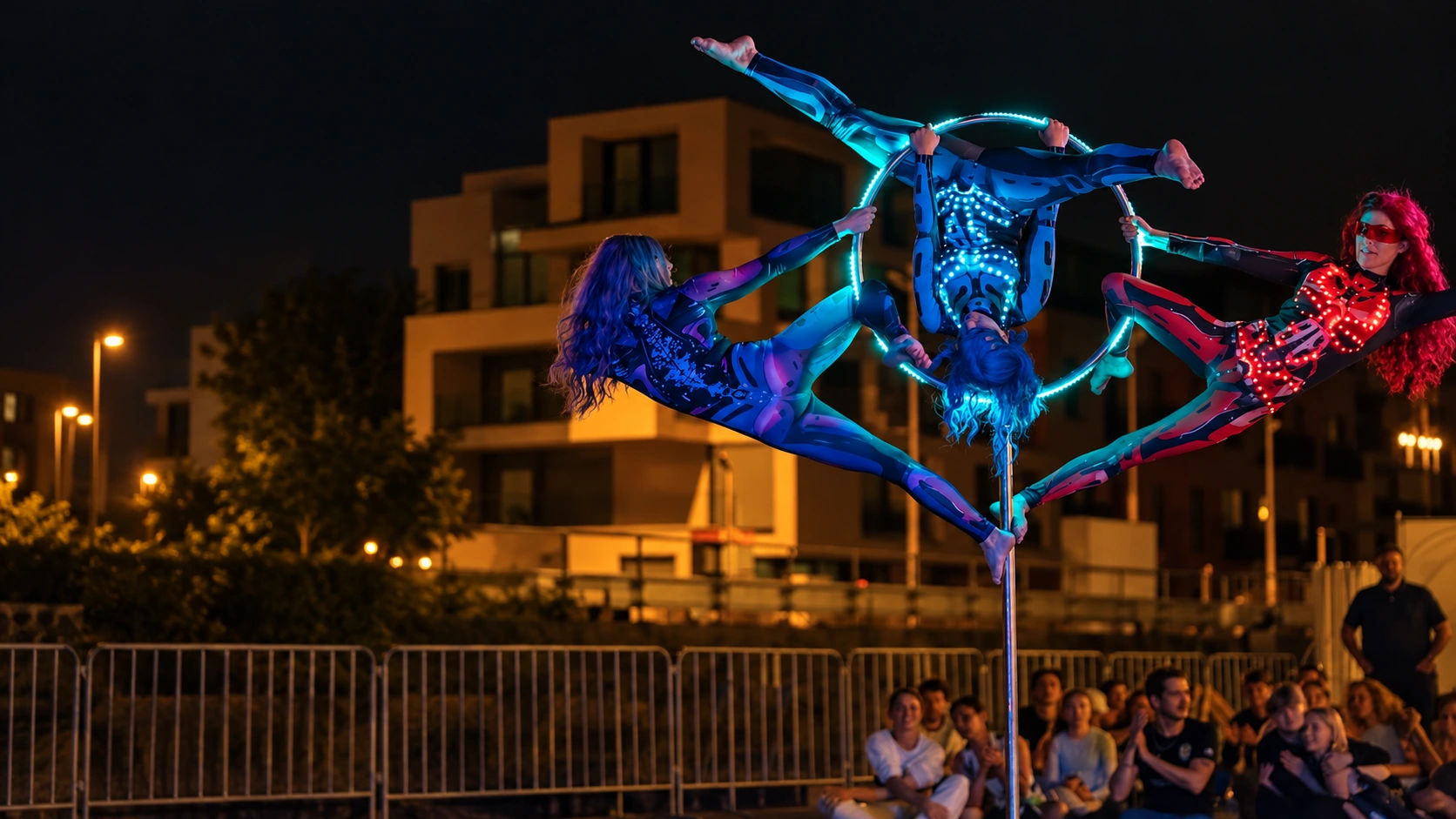 Lichtperformers in een acrobatische act