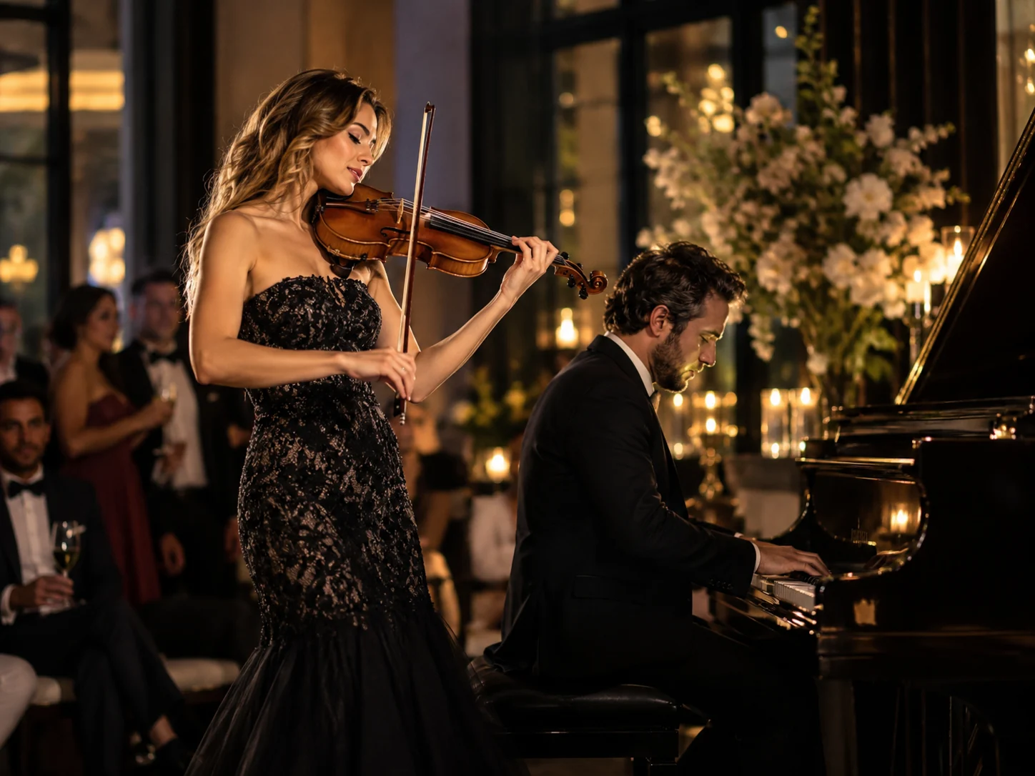 AI-sfeerbeeld van viool en piano als live muzikale combinatie