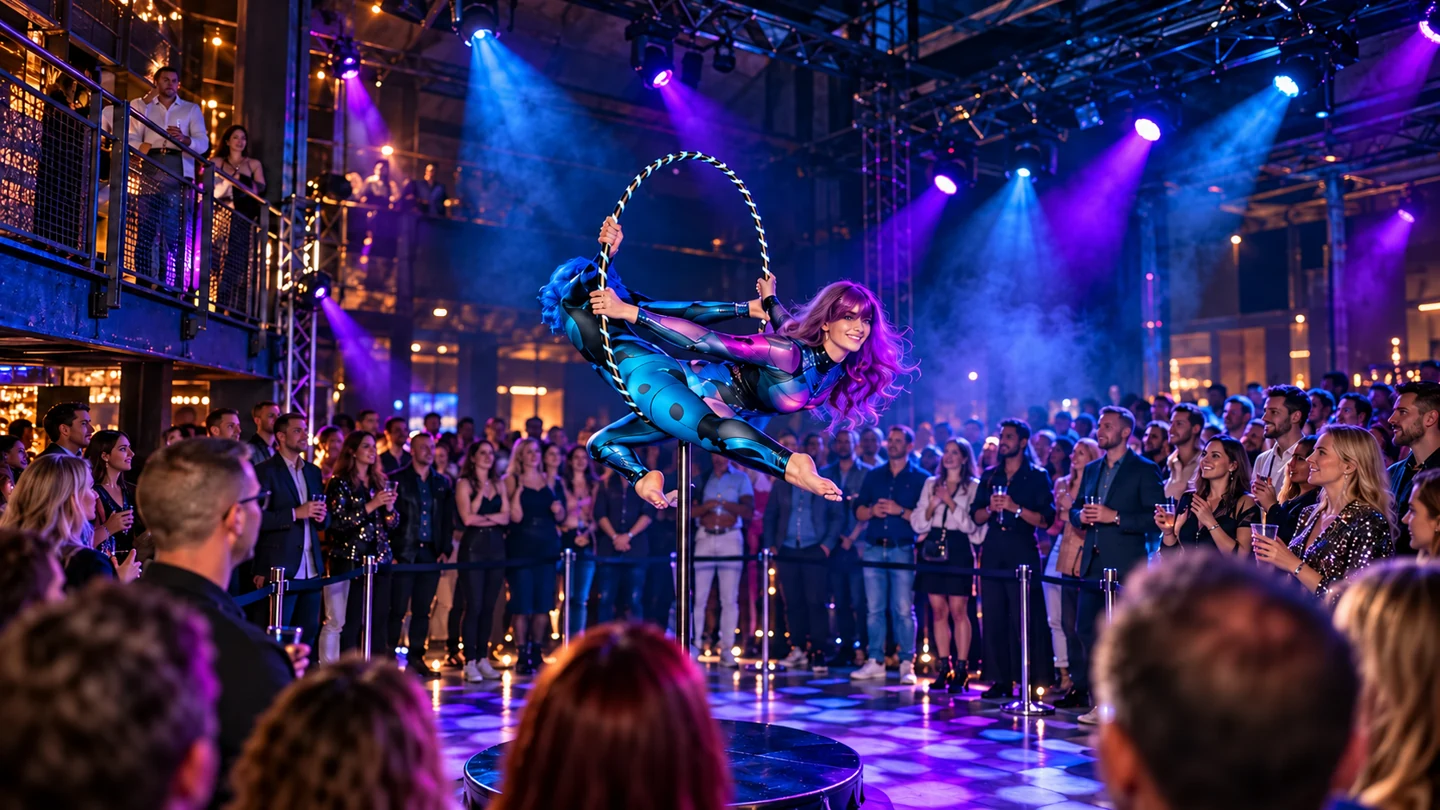 Lollypop-performer met LED tussen het publiek