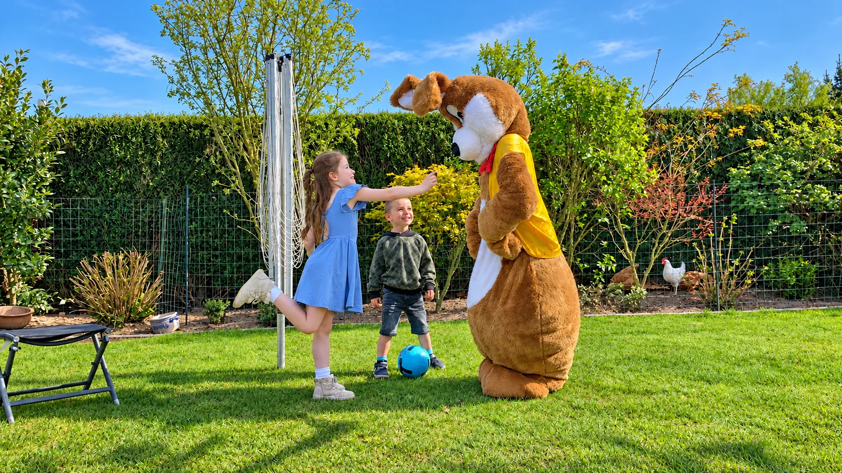 De Paashaas speelt met kinderen in een tuin